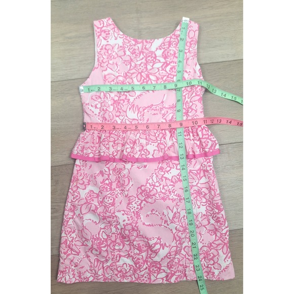 Lilly Pulitzer Girls Pink White Floral Peplum Shift Dress Size 7 - Picture 5 of 6